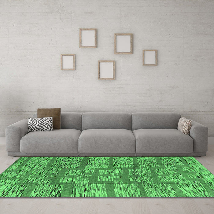 Machine Washable Abstract Emerald Green Modern Area Rugs in a Living Room,, wshabs5133emgrn