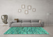 Machine Washable Abstract Turquoise Modern Area Rugs in a Living Room,, wshabs5133turq