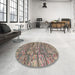 Round Machine Washable Abstract Camel Brown Rug in a Office, wshabs5133