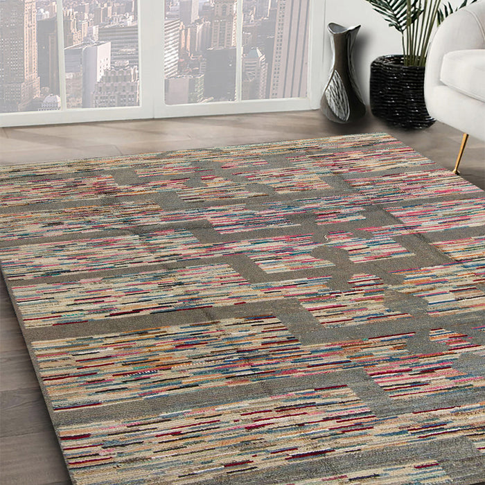 Abstract Camel Brown Modern Rug in Family Room, abs5133