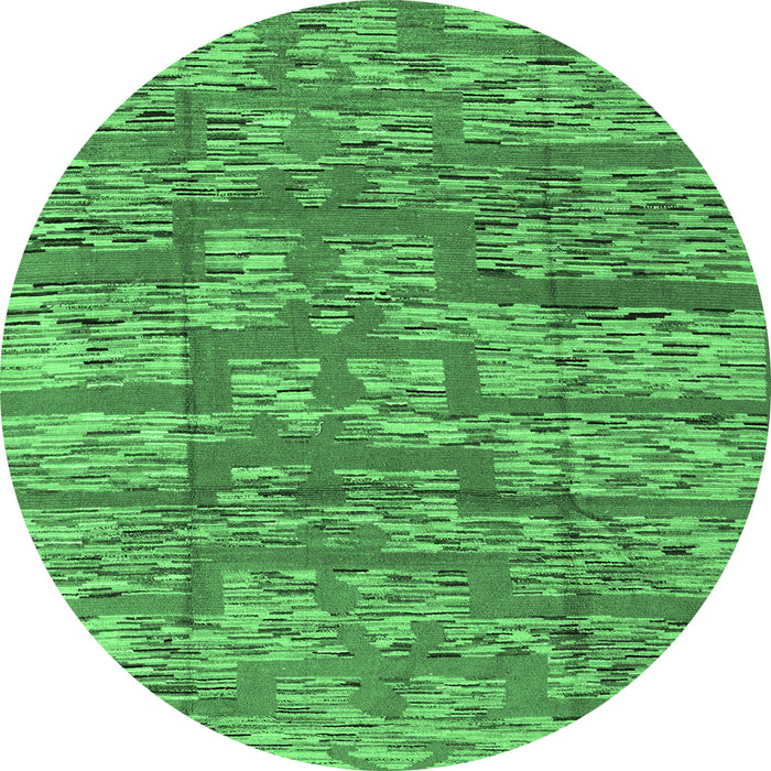 Round Machine Washable Abstract Emerald Green Modern Area Rugs, wshabs5133emgrn