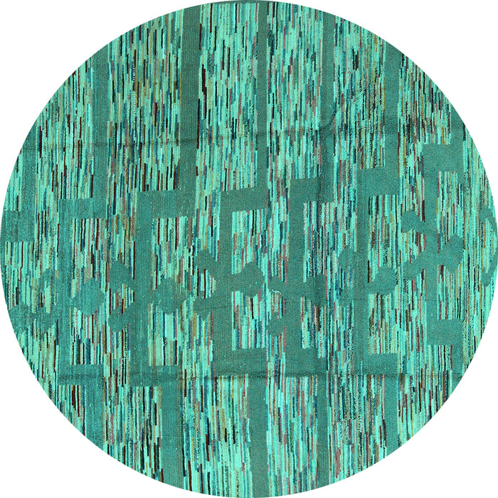 Round Machine Washable Abstract Turquoise Modern Area Rugs, wshabs5133turq
