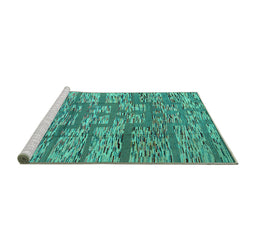 Sideview of Machine Washable Abstract Turquoise Modern Area Rugs, wshabs5133turq