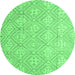 Round Machine Washable Abstract Emerald Green Modern Area Rugs, wshabs5134emgrn