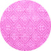 Round Machine Washable Abstract Pink Modern Rug, wshabs5134pnk