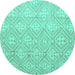 Round Abstract Turquoise Modern Rug, abs5134turq