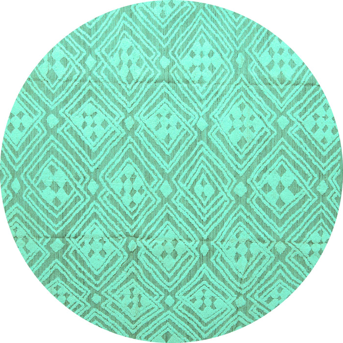Round Machine Washable Abstract Turquoise Modern Area Rugs, wshabs5134turq