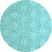 Round Abstract Light Blue Modern Rug, abs5134lblu