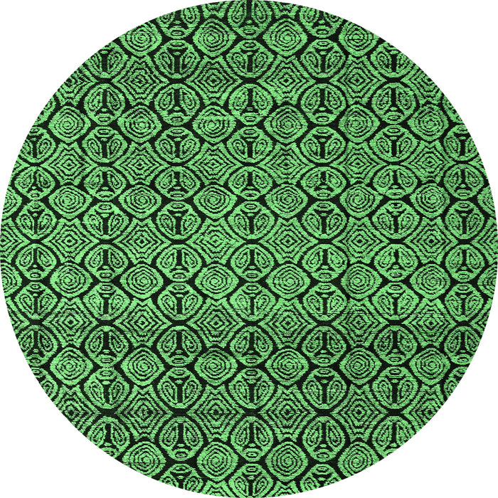 Round Machine Washable Abstract Emerald Green Modern Area Rugs, wshabs5135emgrn