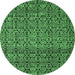 Round Machine Washable Abstract Emerald Green Modern Area Rugs, wshabs5135emgrn