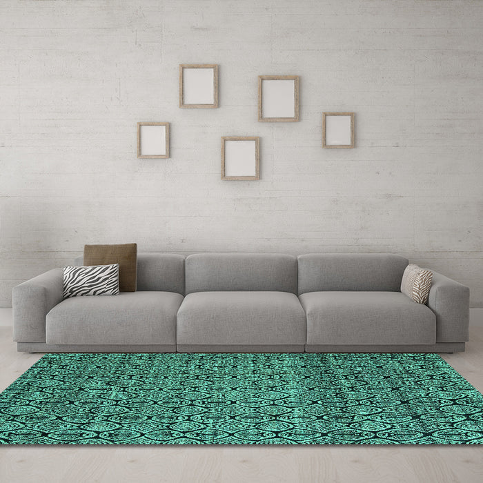 Machine Washable Abstract Turquoise Modern Area Rugs in a Living Room,, wshabs5135turq