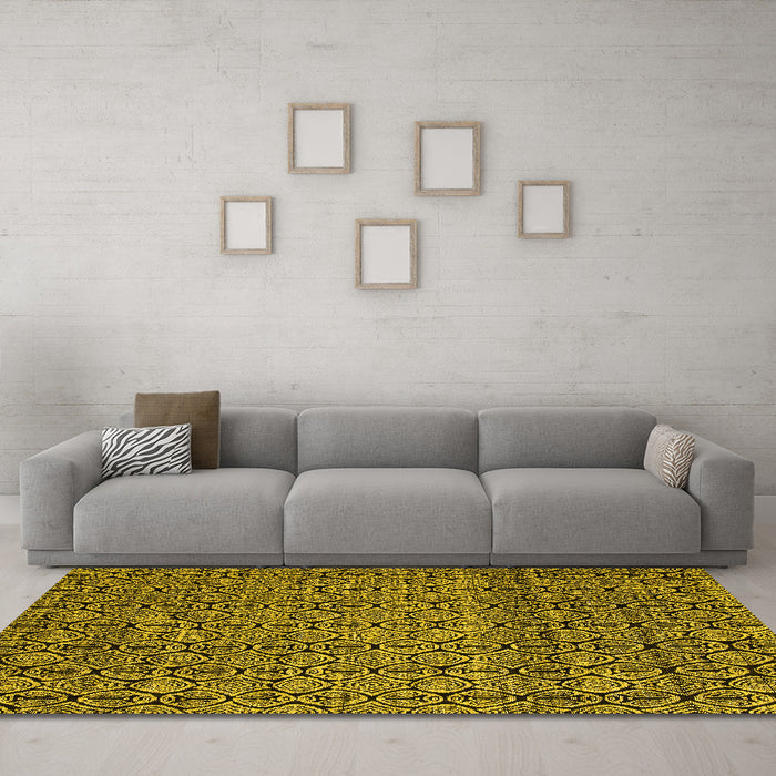Machine Washable Abstract Yellow Modern Rug in a Living Room, wshabs5135yw