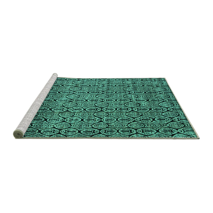 Sideview of Machine Washable Abstract Turquoise Modern Area Rugs, wshabs5135turq