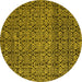 Round Machine Washable Abstract Yellow Modern Rug, wshabs5135yw