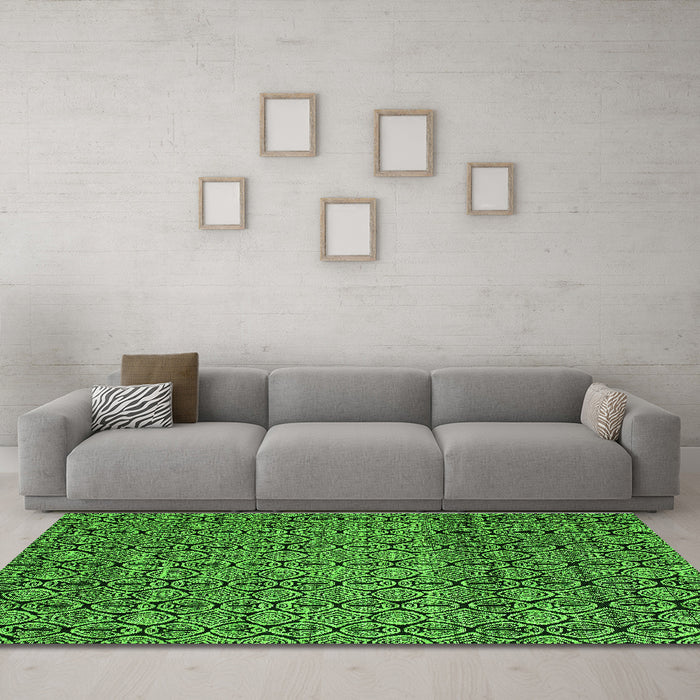 Machine Washable Abstract Green Modern Area Rugs in a Living Room,, wshabs5135grn