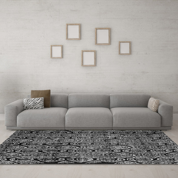 Machine Washable Abstract Gray Modern Rug in a Living Room,, wshabs5136gry