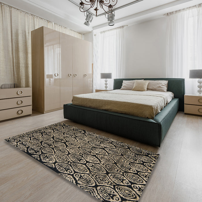 Abstract Camel Brown Modern Rug in a Bedroom, abs5136