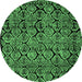 Round Machine Washable Abstract Emerald Green Modern Area Rugs, wshabs5136emgrn