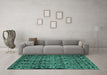 Machine Washable Abstract Turquoise Modern Area Rugs in a Living Room,, wshabs5136turq