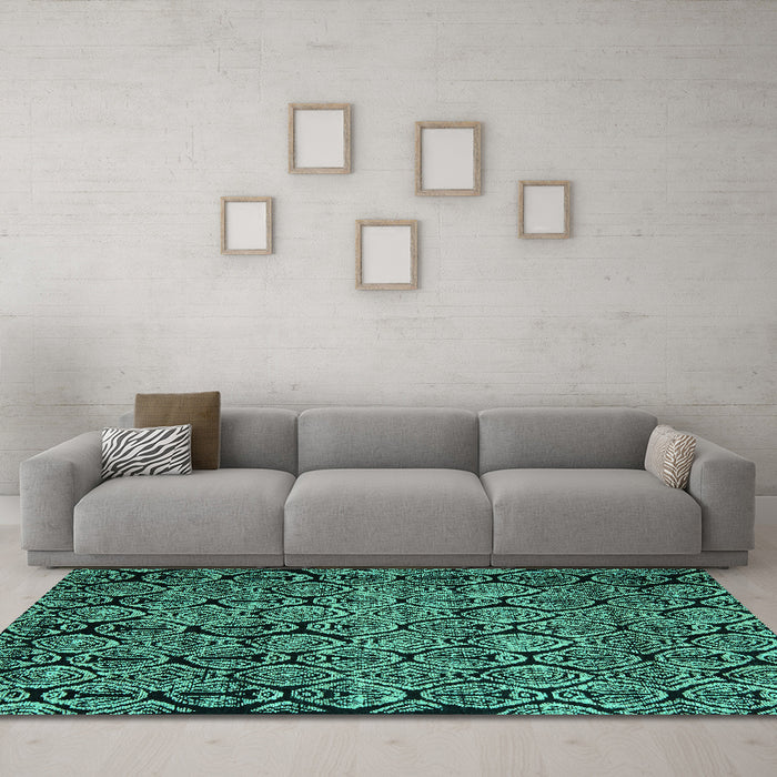 Machine Washable Abstract Turquoise Modern Area Rugs in a Living Room,, wshabs5136turq