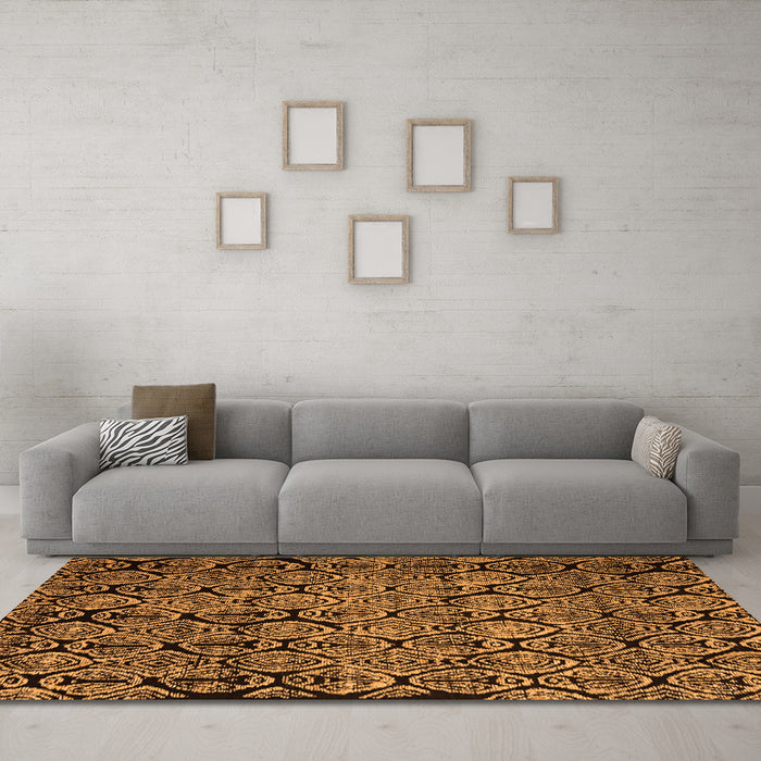 Machine Washable Abstract Orange Modern Area Rugs in a Living Room, wshabs5136org