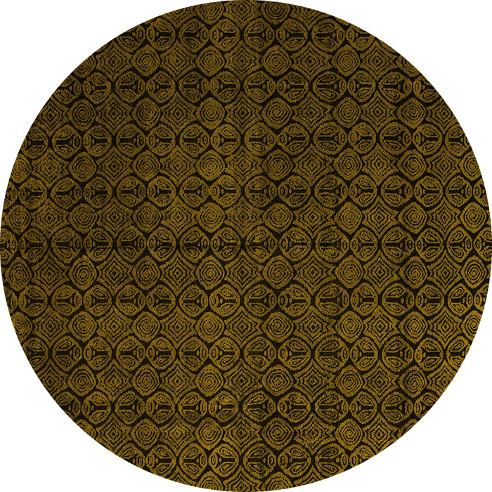 Round Abstract Yellow Modern Rug, abs5137yw