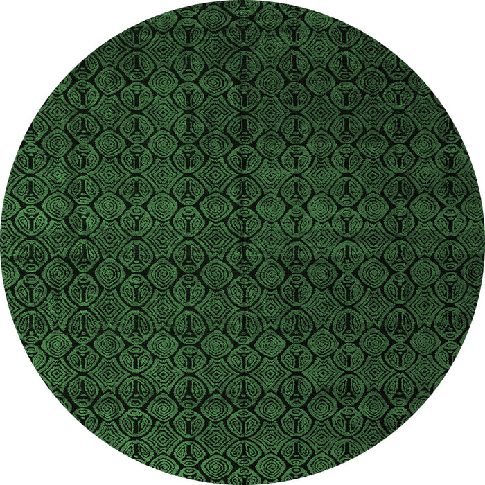 Round Machine Washable Abstract Emerald Green Modern Area Rugs, wshabs5137emgrn