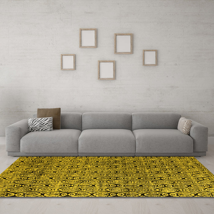 Machine Washable Abstract Yellow Modern Rug in a Living Room, wshabs5138yw