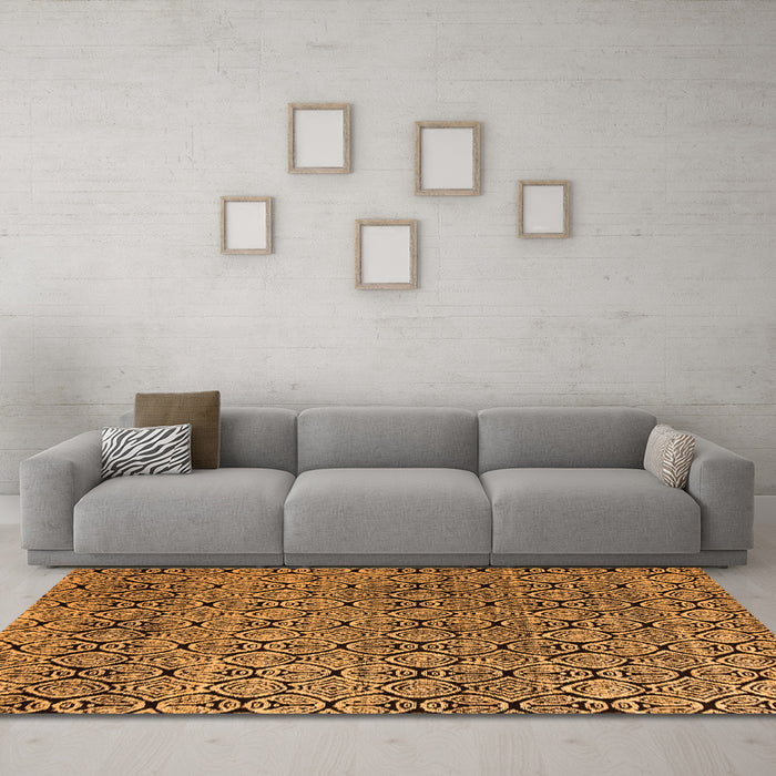 Machine Washable Abstract Orange Modern Area Rugs in a Living Room, wshabs5138org