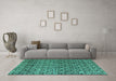 Machine Washable Abstract Turquoise Modern Area Rugs in a Living Room,, wshabs5138turq