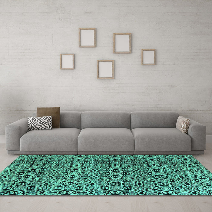 Machine Washable Abstract Turquoise Modern Area Rugs in a Living Room,, wshabs5138turq