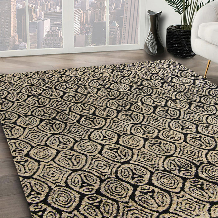 Abstract Dark Coffee Brown Modern Rug in Family Room, abs5138