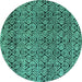 Round Machine Washable Abstract Turquoise Modern Area Rugs, wshabs5138turq