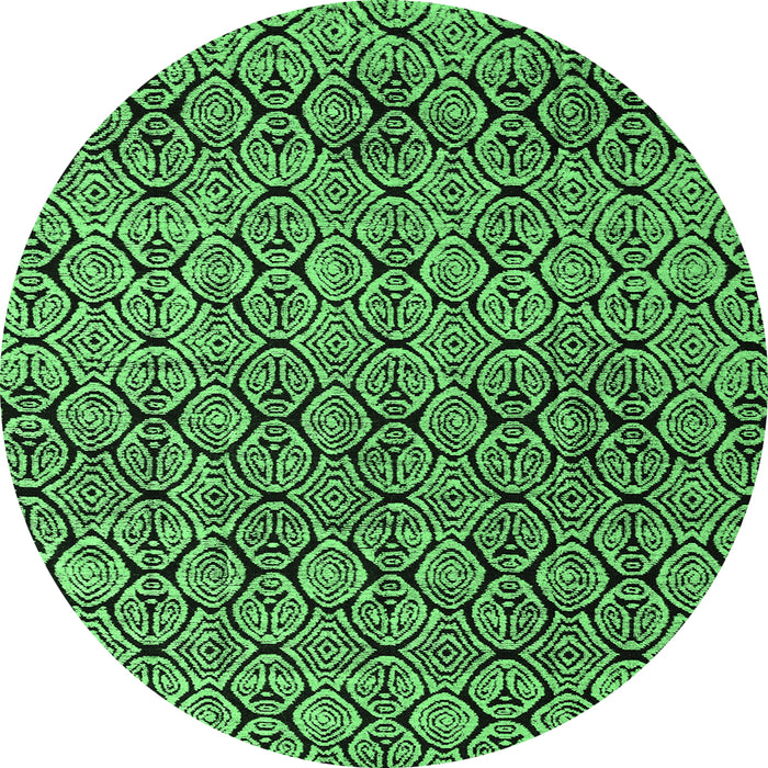 Round Machine Washable Abstract Emerald Green Modern Area Rugs, wshabs5138emgrn