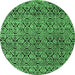 Round Machine Washable Abstract Emerald Green Modern Area Rugs, wshabs5138emgrn