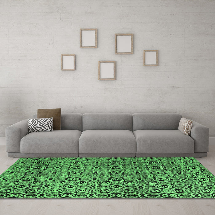 Machine Washable Abstract Emerald Green Modern Area Rugs in a Living Room,, wshabs5138emgrn