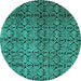 Round Abstract Turquoise Modern Rug, abs5139turq