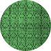 Round Machine Washable Abstract Emerald Green Modern Area Rugs, wshabs5139emgrn