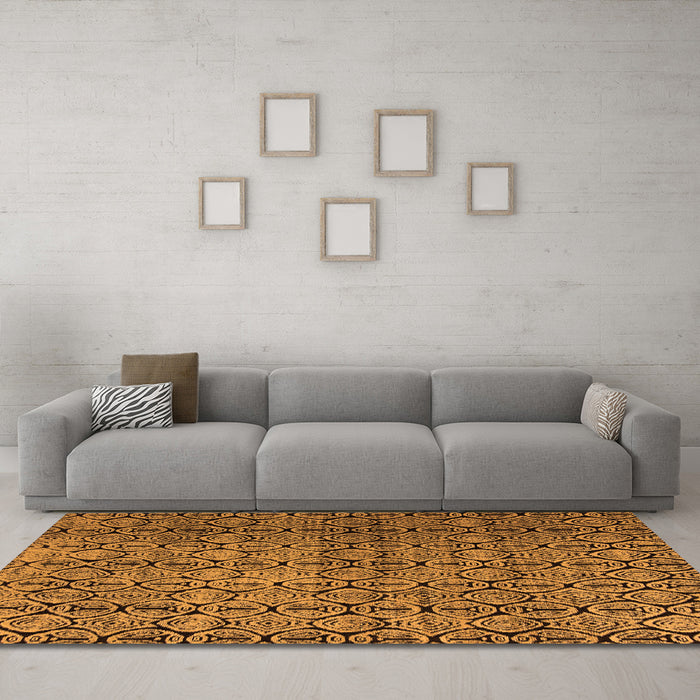 Machine Washable Abstract Orange Modern Area Rugs in a Living Room, wshabs5139org