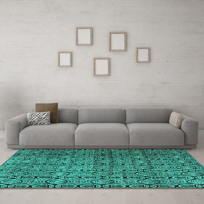 Machine Washable Abstract Turquoise Modern Area Rugs in a Living Room,, wshabs5139turq
