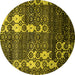 Round Abstract Yellow Modern Rug, abs513yw