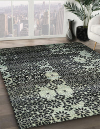 Abstract Dark Sea Green Modern Rug, abs513