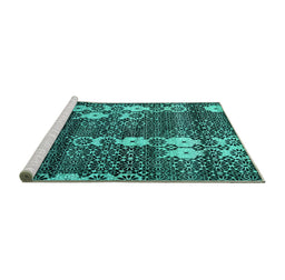 Sideview of Machine Washable Abstract Turquoise Modern Area Rugs, wshabs513turq