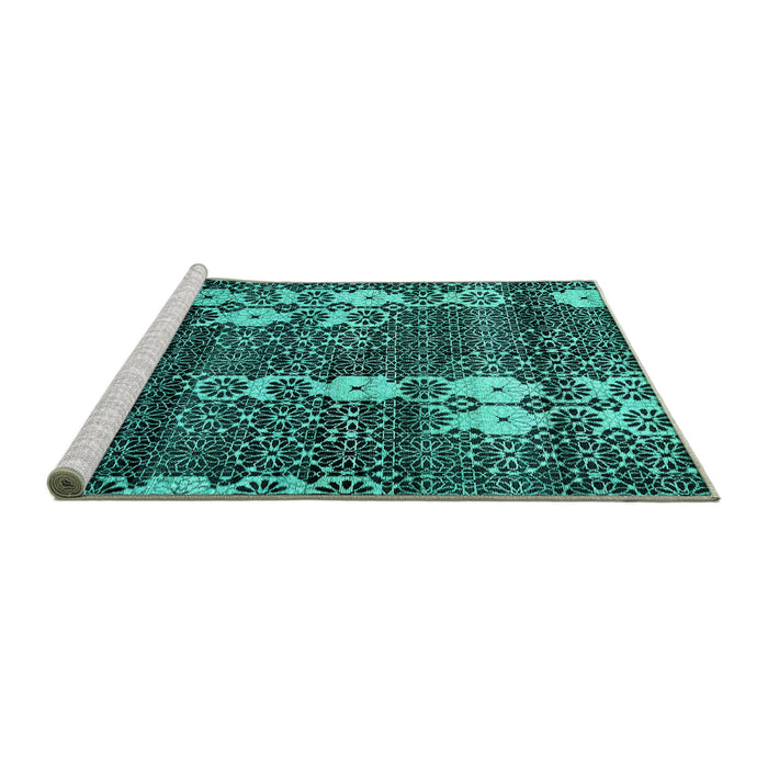 Sideview of Machine Washable Abstract Turquoise Modern Area Rugs, wshabs513turq