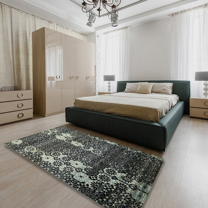 Machine Washable Abstract Dark Sea Green Rug in a Bedroom, wshabs513