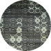 Round Abstract Dark Sea Green Modern Rug, abs513