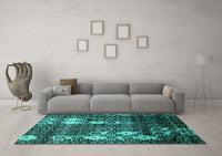 Machine Washable Abstract Turquoise Modern Rug, wshabs513turq