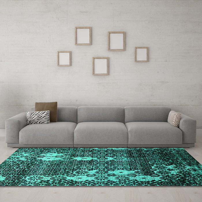 Machine Washable Abstract Turquoise Modern Area Rugs in a Living Room,, wshabs513turq