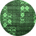 Round Machine Washable Abstract Emerald Green Modern Area Rugs, wshabs513emgrn