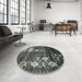 Round Abstract Dark Sea Green Modern Rug in a Office, abs513